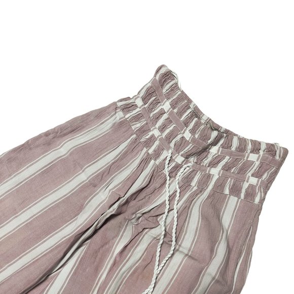 Free People XS Blush Pink All Weekend Long Striped Linen Flowy Wide Leg Pull On - Picture 2 of 5